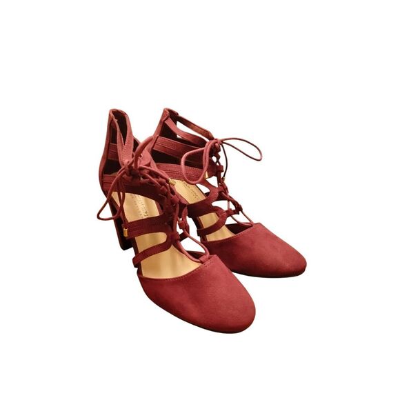 Christian Siriano High‎ Heels Burgundy 8 Lace Up Formal Corpcore Businesswear - Picture 1 of 8